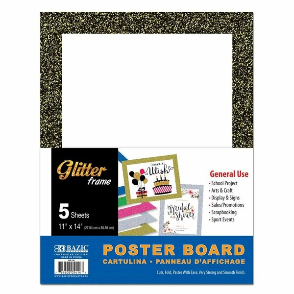 Bazic Products Bazic  11 x 14 in. White Poster Board with Glitter Frame, 5PK 5414